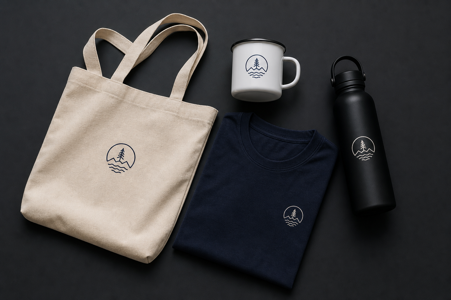 Coordinated custom merch kit — tote, drinkware, and apparel by Anatar